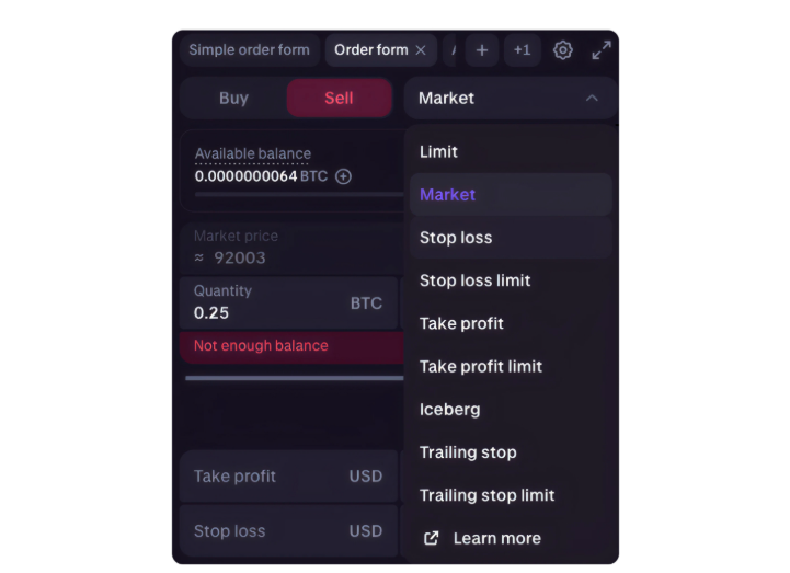 Giao diện đặt lệnh Stop-Loss trên Kraken