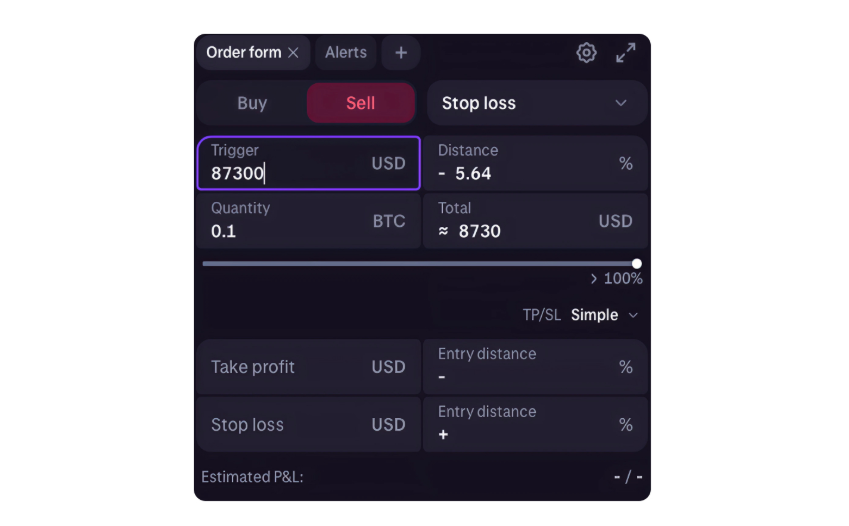 Giao diện đặt lệnh Take-Profit trên Kraken