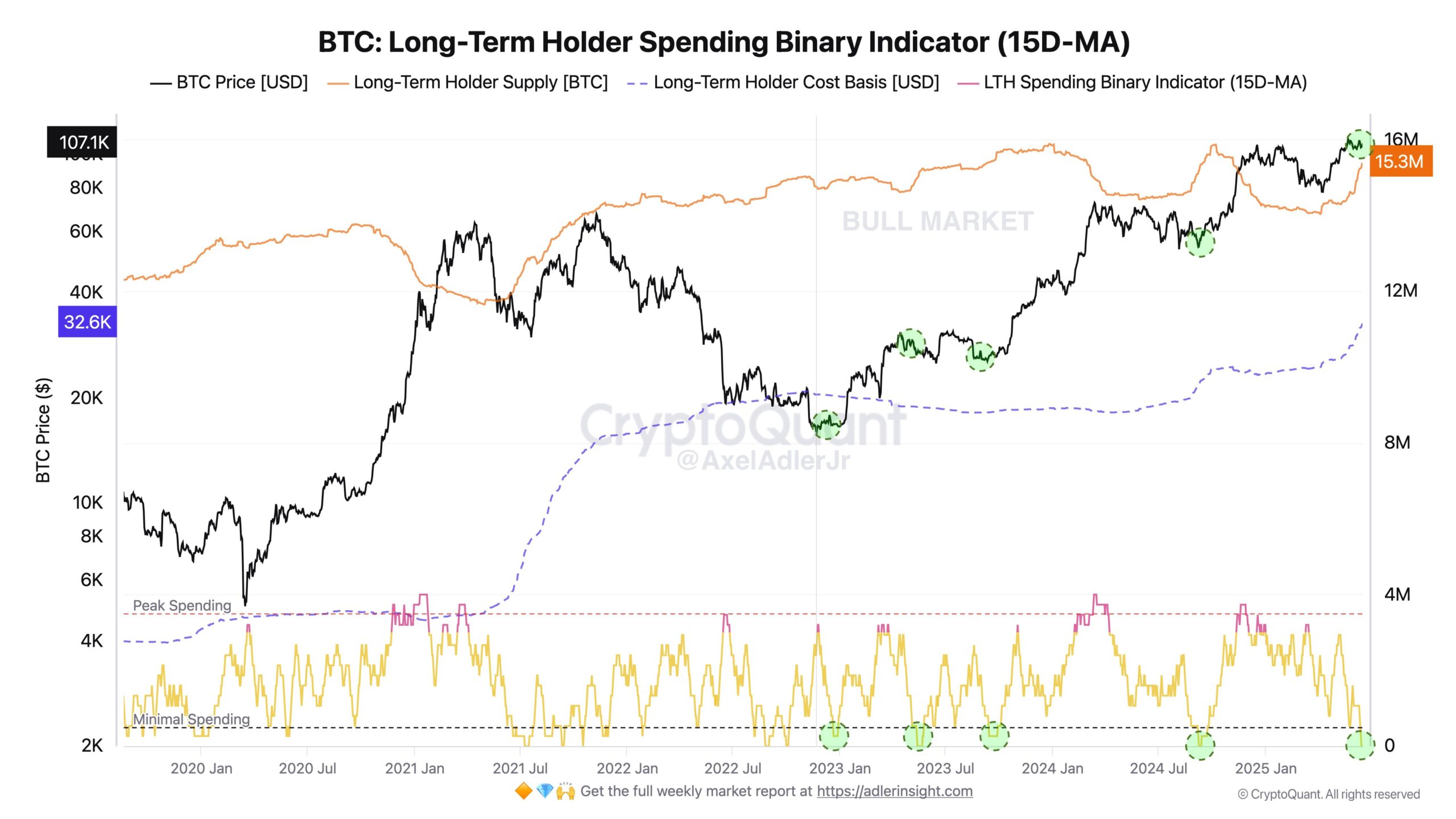Bitcoin: chỉ số chi tiêu của nhà đầu tư dài hạn. Nguồn: Axel Adler Jr/X