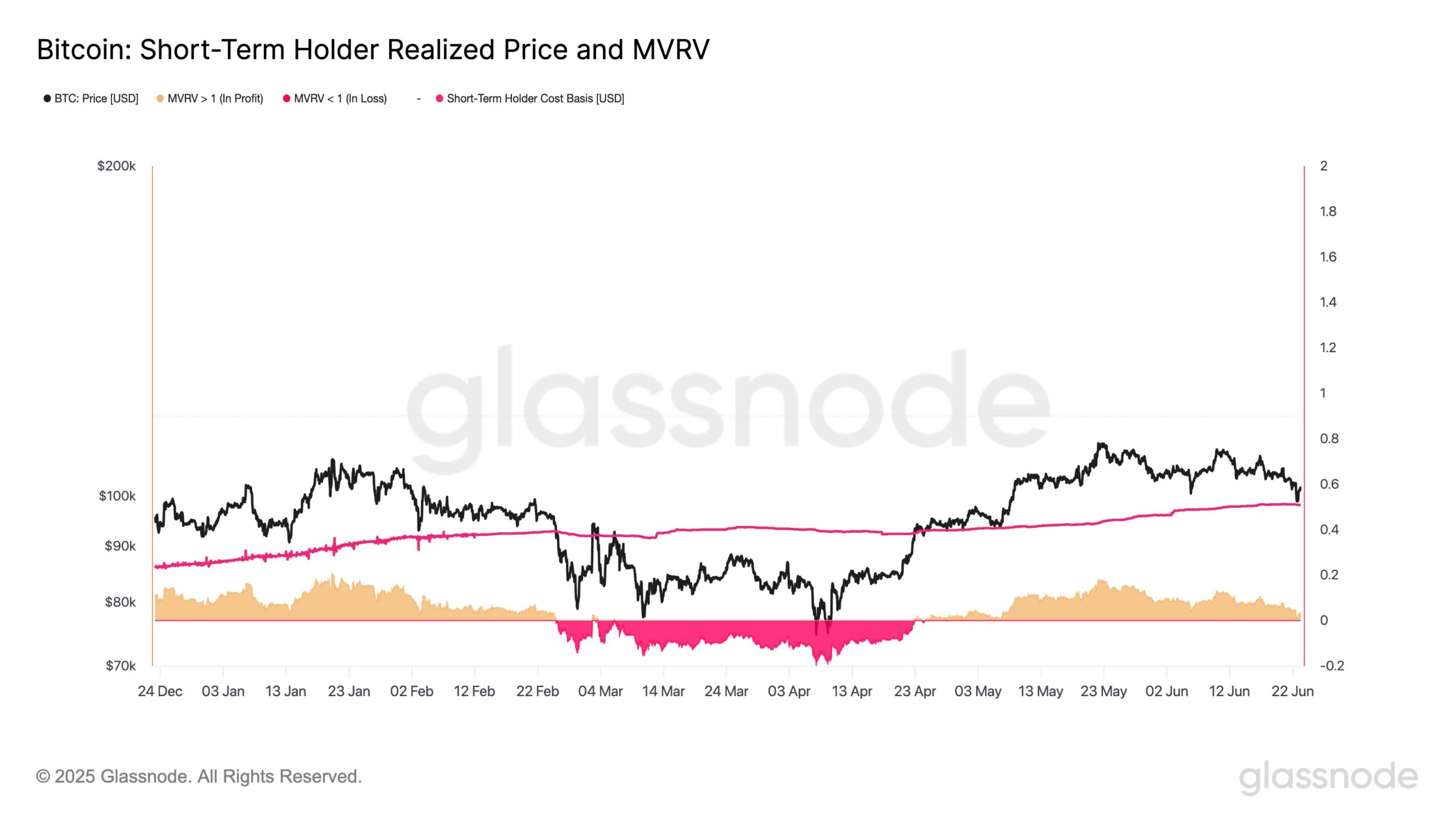 Dữ liệu giá thực tế của người nắm giữ Bitcoin ngắn hạn. Nguồn: Glassnode/X