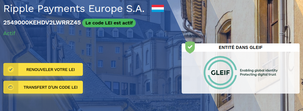 Dữ liệu công ty Ripple có trụ sở tại Luxembourg. Nguồn: LEI Luxembourg