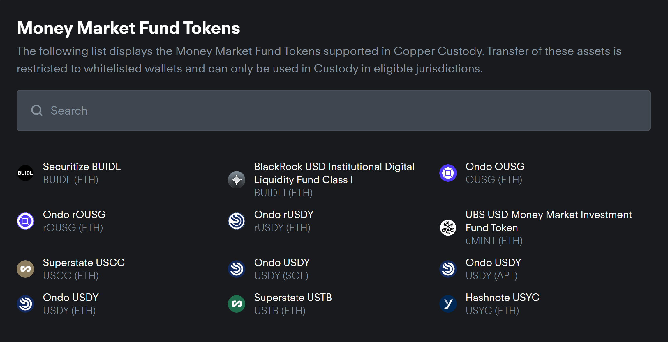 Mã thông báo quỹ thị trường tiền tệ. Nguồn: Copper.co