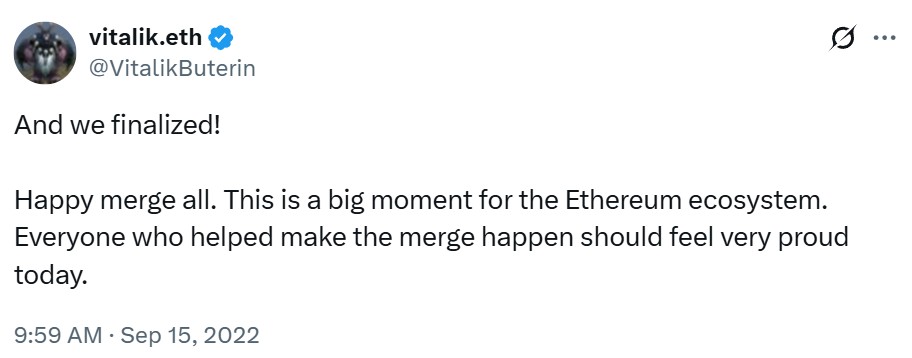 Ethereum hoàn thành nâng cấp quan trọng khi thị trường crypto hỗn loạn. Nguồn: Vitalik Buterin
