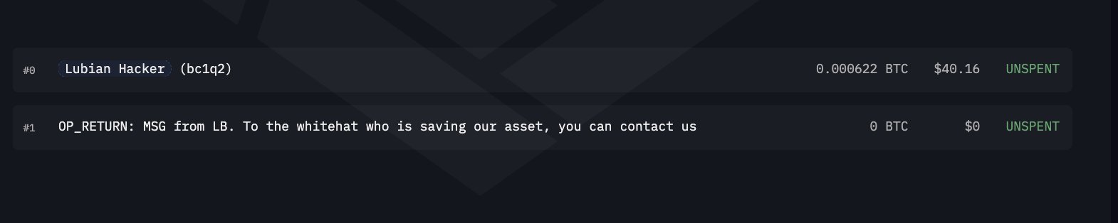Các tin nhắn OP_Return được gửi từ LuBian đến các địa chỉ của tin tặc. Nguồn: Arkham Intelligence