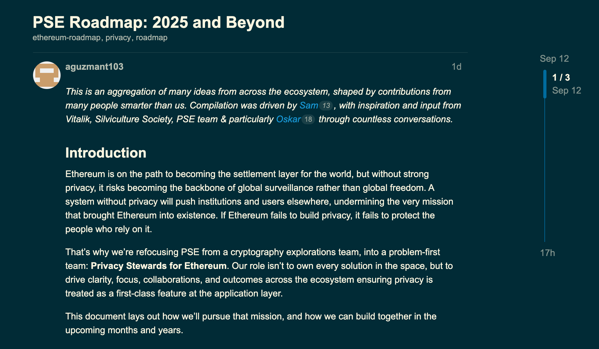 Việc giới thiệu lộ trình quyền riêng tư PSE của Ethereum. Nguồn: Ethereum Magicians