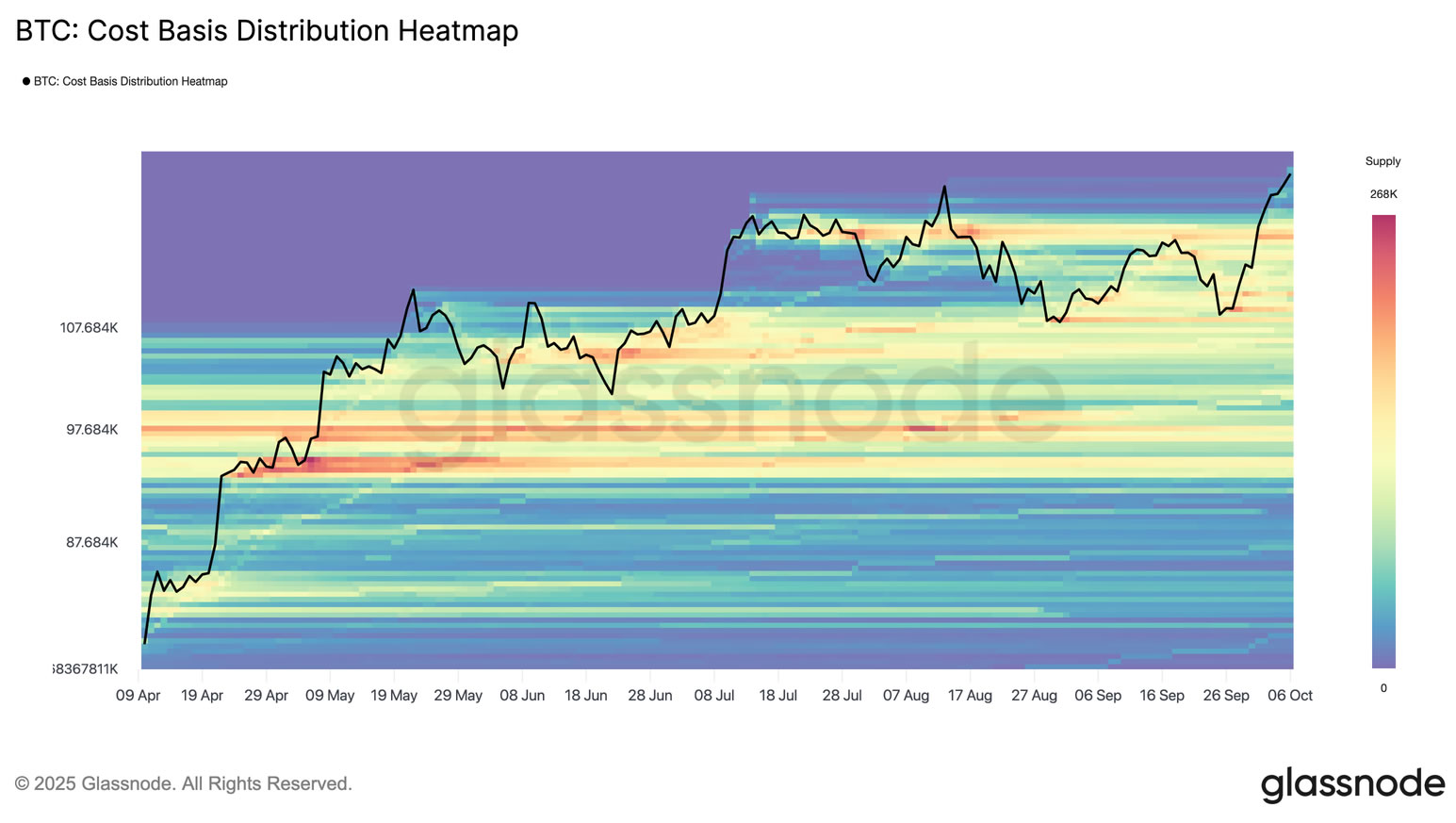 Bản đồ nhiệt Phân phối Cơ sở Chi phí cho thấy hỗ trợ quanh 117 nghìn đô la. Nguồn: Glassnode