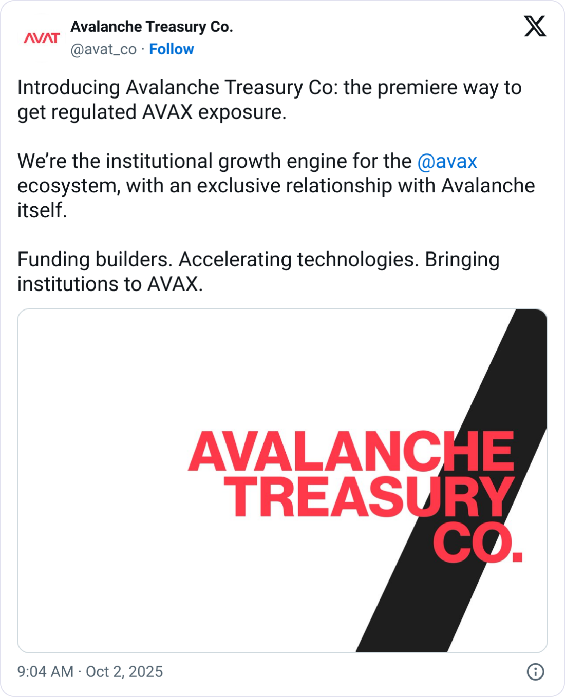 Nguồn: Avalanche Treasury Co.