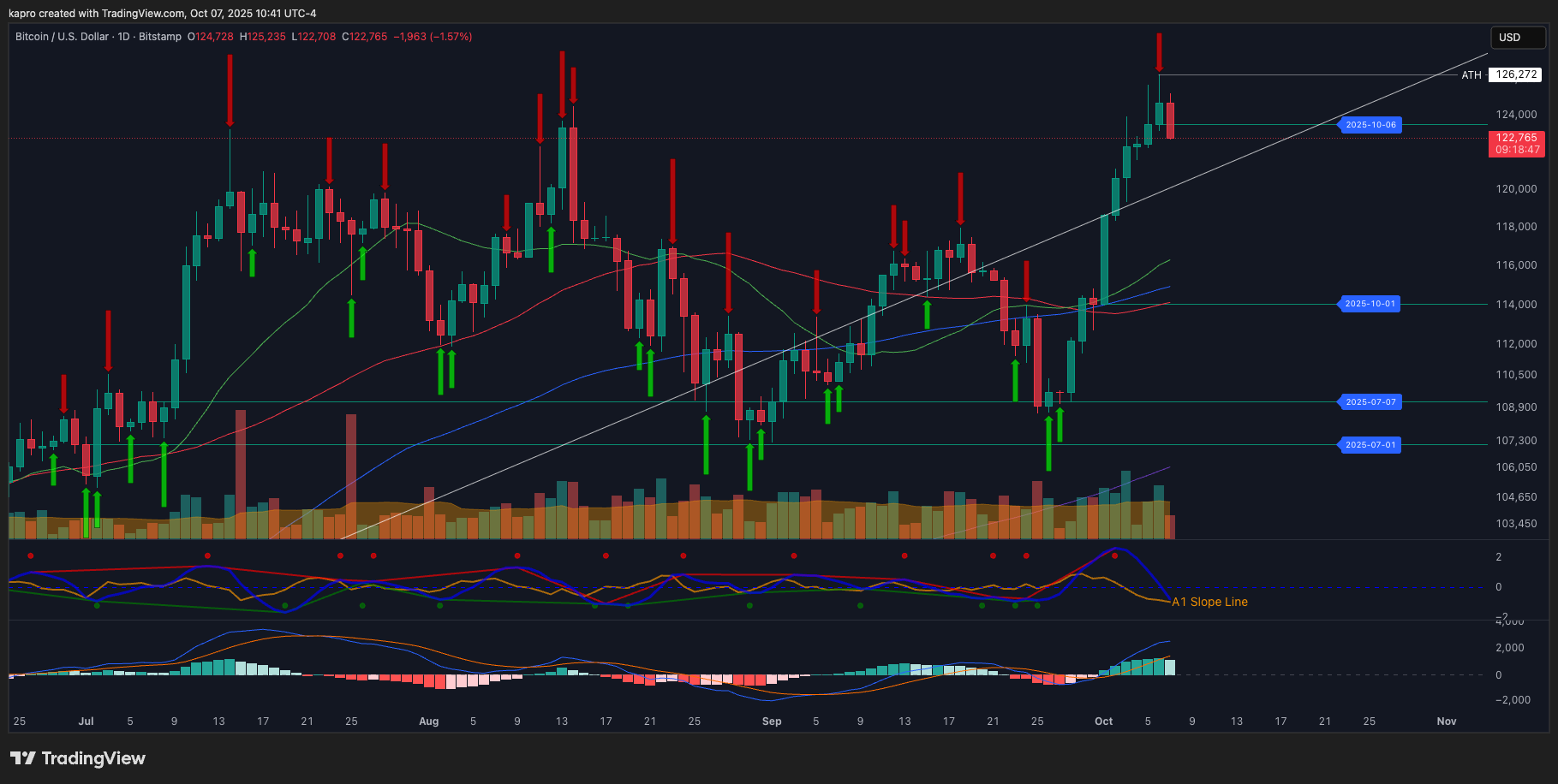 Biểu đồ một ngày BTC/USD. Nguồn: Material Indicators/X